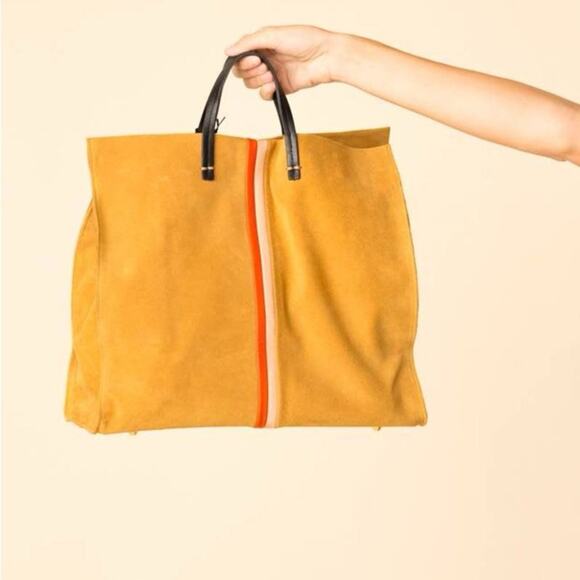 Clare V Simple Tote in Mustard Poppy Blush Striped Suede - Picture 1 of 7